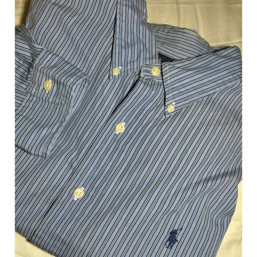 Ralph Lauren Classic‎ Fit Mens XXL Blue White Long Sleeve Button up Shirt